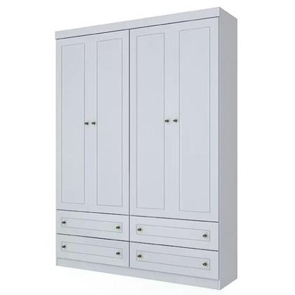 Imagem de Jogo de Quarto com Roupeiro 4 Portas e Cômoda Americano - Branco - Móveis Henn