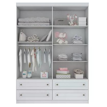 Imagem de Jogo de Quarto com Roupeiro 4 Portas e Cômoda Americano - Branco - Móveis Henn