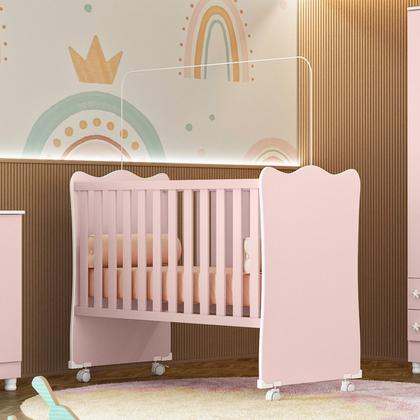 Imagem de Jogo De Quarto Completo Infantil Bebê Guarda Roupa 2 Portas Cômoda 4 Gavetas Berço Simples C/ Rodízios Doce Sonho 825 / 1 / 2523