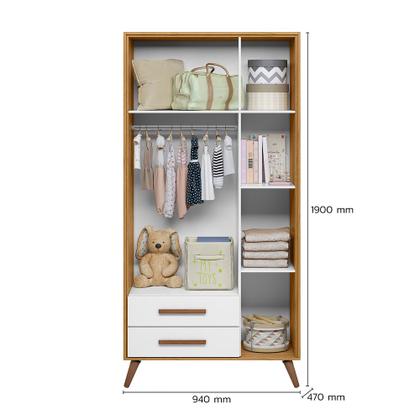 Imagem de Jogo De Quarto Completo Infantil Bebê Guarda Roupa 3 Portas Cômoda 4 Gavetas Berço Mini Cama Americano Pés Palito 3830 / 3825 / 3820 Q Encanto Retrô