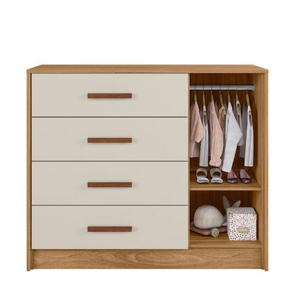 Imagem de Jogo De Quarto Completo Infantil Bebê Guarda Roupa 4 Portas 3 Gavetas Cômoda 4 Gavetas 1 Porta Berço Mini Cama C/ Colchão Pérola