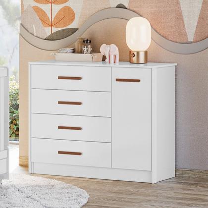Imagem de Jogo De Quarto Completo Infantil Bebê Guarda Roupa 4 Portas 3 Gavetas Cômoda 4 Gavetas 1 Porta Berço Mini Cama Pérola