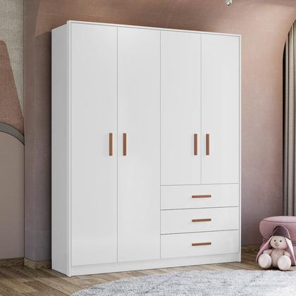 Imagem de Jogo De Quarto Completo Infantil Bebê Guarda Roupa 4 Portas 3 Gavetas Cômoda 4 Gavetas 1 Porta Berço Mini Cama Pérola