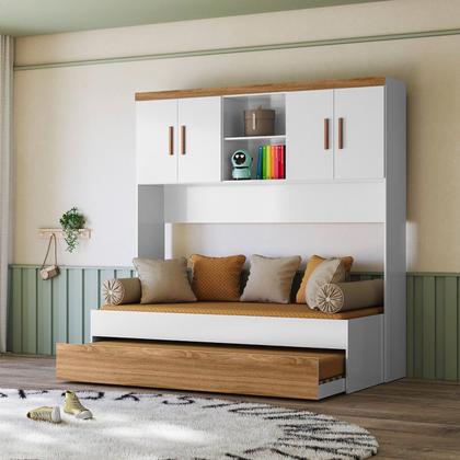 Imagem de Jogo De Quarto Completo Infantil Roupeiro 2 Portas 2 Gaveta Ponte 4 Portas e Bicama Ônix