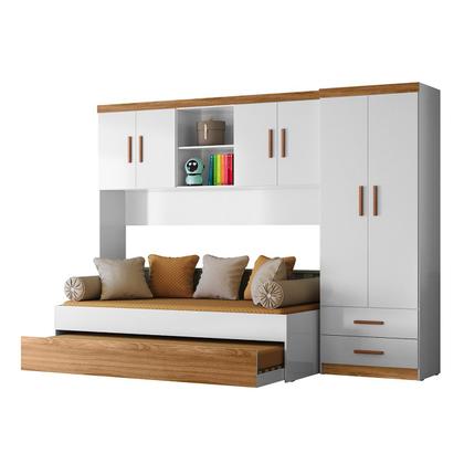 Imagem de Jogo De Quarto Completo Infantil Roupeiro 2 Portas 2 Gaveta Ponte 4 Portas e Bicama Ônix