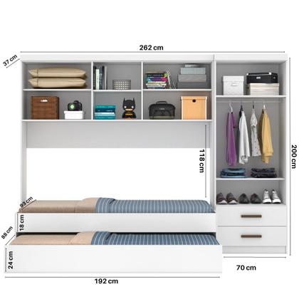 Imagem de Jogo De Quarto Completo Modulado Solteiro Juvenil Lara 3 Pçs Nature/Branco