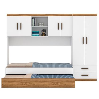 Imagem de Jogo De Quarto Completo Modulado Solteiro Juvenil Lara 3 Pçs Nature/Branco