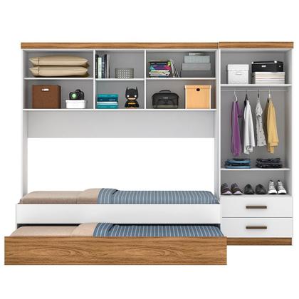 Imagem de Jogo De Quarto Completo Modulado Solteiro Juvenil Lara 3 Pçs Nature/Branco