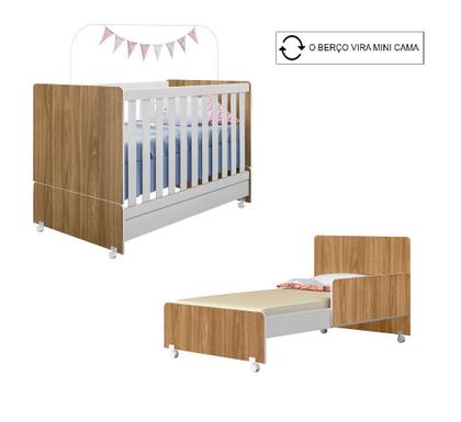 Imagem de Jogo de Quarto de Bebe Completo com Berço com Colchão e Cômoda Nature Branco - Peternella