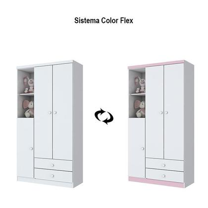 Imagem de Jogo de Quarto Infantil Bala de Menta com Guarda Roupa e Berço Branco Brilho - Móveis Henn