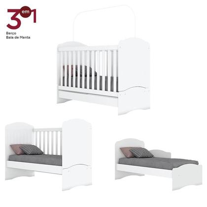 Imagem de Jogo de Quarto Infantil Bala de Menta com Guarda Roupa e Berço Branco Brilho - Móveis Henn