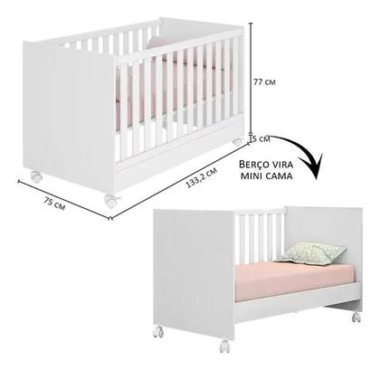 Imagem de Jogo De Quarto Infantil Bebê Berço Colchão e Cômoda Branco Qmovi