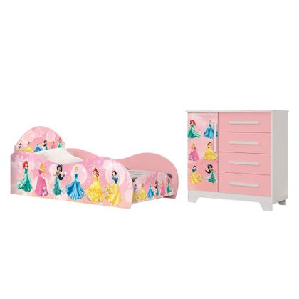 Imagem de Jogo de Quarto Infantil - Cama e Comoda Carro Personagens - Rosa