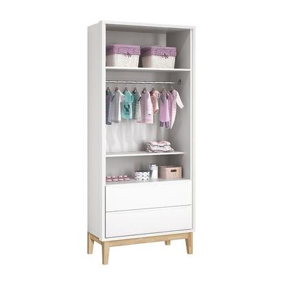 Imagem de Jogo de Quarto Infantil Classic Guarda Roupa 2 Portas e Cômoda 6 Gavetas Branco Fosco com Pés Madeira Natural - Reller Móveis