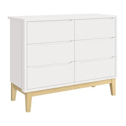 Imagem de Jogo de Quarto Infantil Classic Guarda Roupa 2 Portas e Cômoda 6 Gavetas Branco Fosco com Pés Madeira Natural - Reller Móveis
