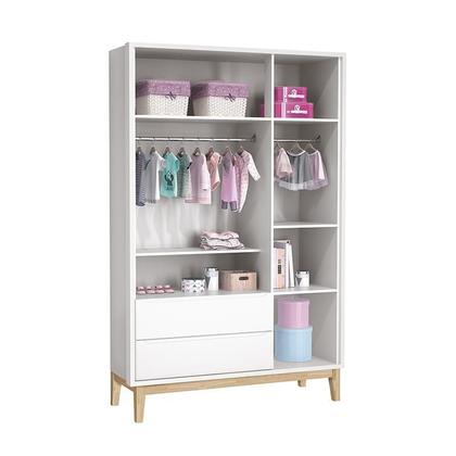 Imagem de Jogo de Quarto Infantil Classic Guarda Roupa 3 Portas e Cômoda 6 Gavetas Branco Fosco com Pés Madeira Natural - Reller Móveis