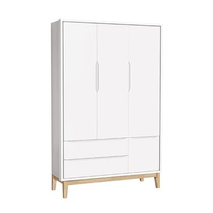 Imagem de Jogo de Quarto Infantil Classic Guarda Roupa 3 Portas e Cômoda 6 Gavetas Branco Fosco com Pés Madeira Natural - Reller Móveis