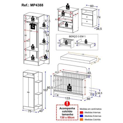 Imagem de Jogo De Quarto Infantil Com Colchão Incluso Trevalla Móveis Pom Pom - Azul-branco Azul-branco