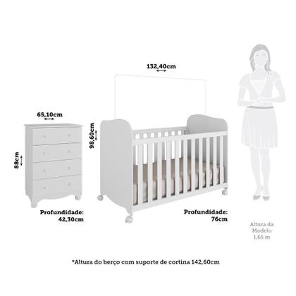 Imagem de Jogo de Quarto Infantil com Cômoda 4 Gavetas Júnior e Berço Uli - Móveis Peroba