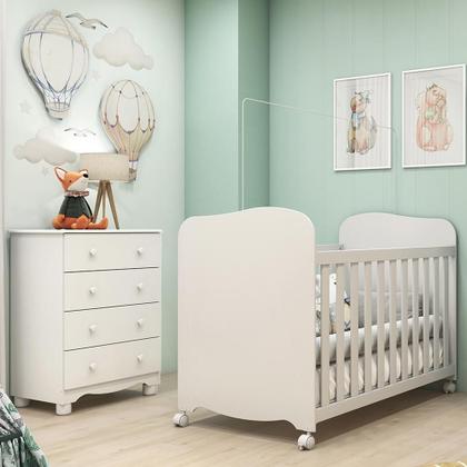 Imagem de Jogo de Quarto Infantil com Cômoda 4 Gavetas Júnior e Berço Uli - Móveis Peroba