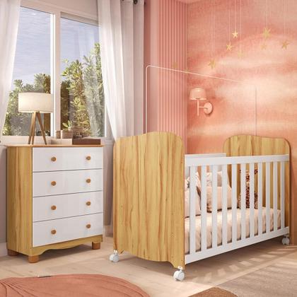Imagem de Jogo de Quarto Infantil com Cômoda 4 Gavetas Júnior e Berço Uli - Móveis Peroba