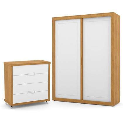 Imagem de Jogo de Quarto Infantil com Guarda Roupa 2 Portas de Correr e Cômoda 4 Gavetas Tutto New Branco Soft/Freijó - Matic Móveis