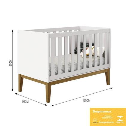 Imagem de Jogo de Quarto Infantil Cômoda 1 Porta e Berço Classic Branco Fosco com Pés Amadeirado - Reller Móveis