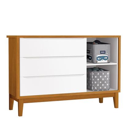 Imagem de Jogo de Quarto Infantil Cômoda 1 Porta e Berço Classic com Pés Amadeirado - Reller Móveis