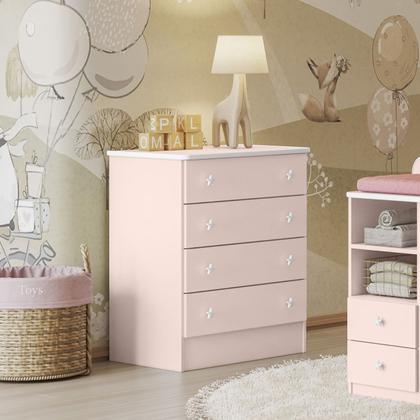 Imagem de Jogo de Quarto Infantil Doce Sonho com Guarda Roupa 2 Portas e Cômoda 4 Gavetas Rosa - Qmovi