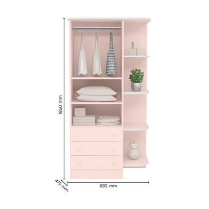 Imagem de Jogo de Quarto Infantil Doce Sonho com Guarda Roupa 2 Portas e Cômoda 4 Gavetas Rosa - Qmovi