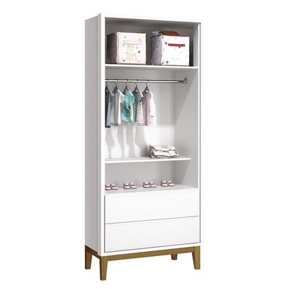 Imagem de Jogo de Quarto Infantil Guarda Roupa 2 Portas e Cômoda 3 Gavetas Classic Branco Fosco com Pés Amadeirado - Reller Móveis