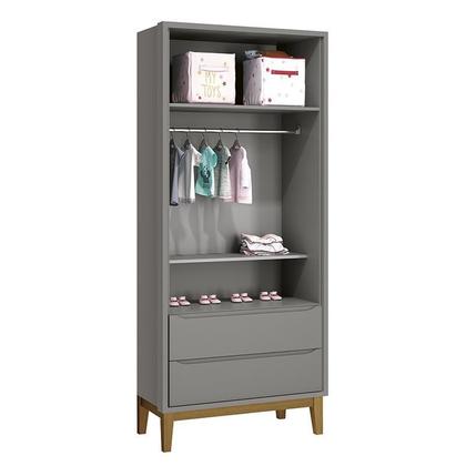 Imagem de Jogo de Quarto Infantil Guarda Roupa 2 Portas e Cômoda 3 Gavetas Classic Cinza Fosco com Pés Amadeirado - Reller Móveis