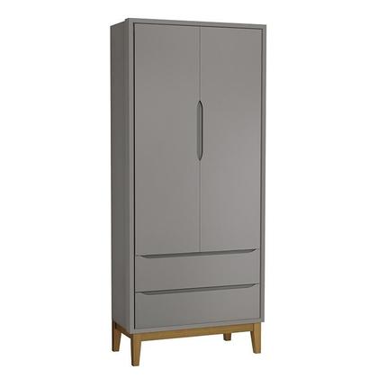 Imagem de Jogo de Quarto Infantil Guarda Roupa 2 Portas e Cômoda 3 Gavetas Classic Cinza Fosco com Pés Amadeirado - Reller Móveis
