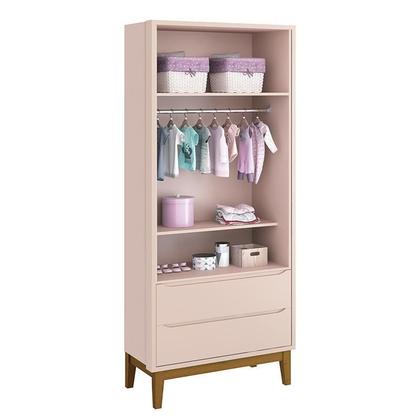 Imagem de Jogo de Quarto Infantil Guarda Roupa 2 Portas e Cômoda 3 Gavetas Classic Rosa Fosco com Pés Amadeirado - Reller Móveis