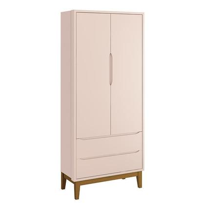 Imagem de Jogo de Quarto Infantil Guarda Roupa 2 Portas e Cômoda 3 Gavetas Classic Rosa Fosco com Pés Amadeirado - Reller Móveis