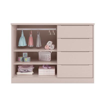 Imagem de Jogo de Quarto Infantil Guarda Roupa 2 Portas e Cômoda 4 Gavetas Lua P04 Rose - Mpozenato