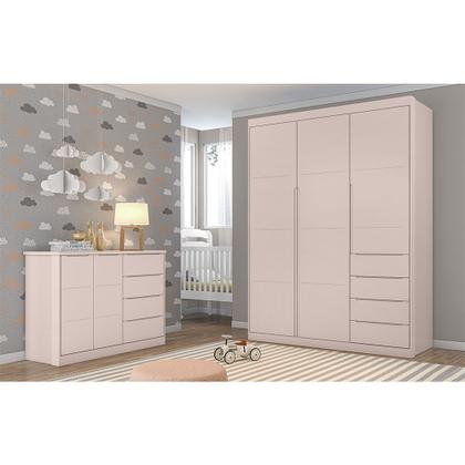 Imagem de Jogo de Quarto Infantil Guarda Roupa 2 Portas e Cômoda 4 Gavetas Lua P04 Rose - Mpozenato