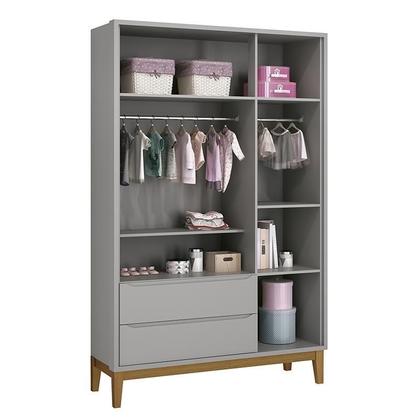Imagem de Jogo de Quarto Infantil Guarda Roupa 3 Portas e Berço Classic Cinza Fosco com Pés Amadeirado - Reller Móveis