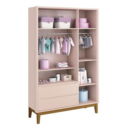 Imagem de Jogo de Quarto Infantil Guarda Roupa 3 Portas e Cômoda 3 Gavetas Classic Rosa Fosco com Pés Amadeirado - Reller Móveis