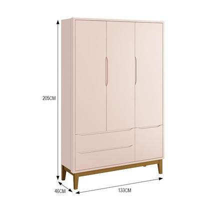 Imagem de Jogo de Quarto Infantil Guarda Roupa 3 Portas e Cômoda 3 Gavetas Classic Rosa Fosco com Pés Amadeirado - Reller Móveis