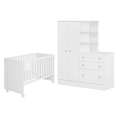 Imagem de Jogo de Quarto Infantil Guardo roupa Cômoda e Berço Doce Sonho Qmovi