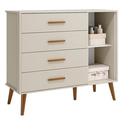 Imagem de Jogo de Quarto Infantil Isis Cômoda 1 Porta e Berço Areia - Reller Móveis