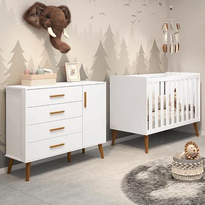 Imagem de Jogo de Quarto Infantil Isis Cômoda 1 Porta e Berço Branco - Reller Móveis