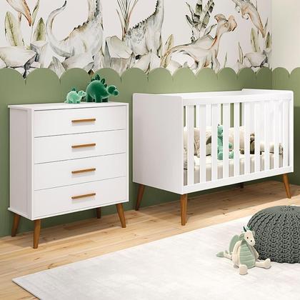 Imagem de Jogo de Quarto Infantil Isis Cômoda 4 Gavetas e Berço Branco - Reller Móveis