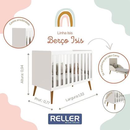 Imagem de Jogo de Quarto Infantil Isis Cômoda 4 Gavetas e Berço Branco - Reller Móveis