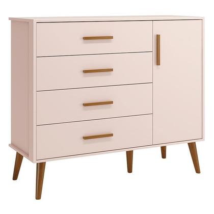 Imagem de Jogo de Quarto Infantil Isis Guarda Roupa 4 Portas e Cômoda 1 Porta Rosa - Reller Móveis