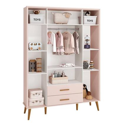 Imagem de Jogo de Quarto Infantil Isis Guarda Roupa 4 Portas e Cômoda 1 Porta Rosa - Reller Móveis