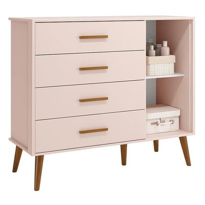 Imagem de Jogo de Quarto Infantil Isis Guarda Roupa 4 Portas e Cômoda 1 Porta Rosa - Reller Móveis