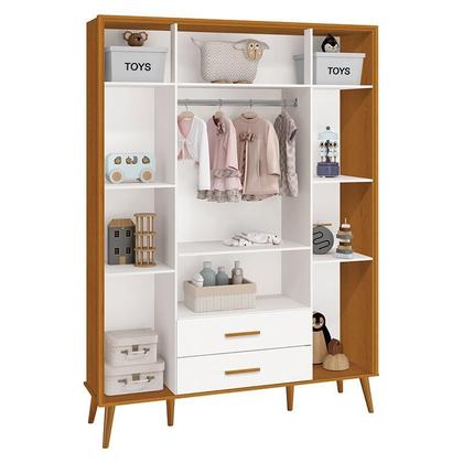 Imagem de Jogo de Quarto Infantil Isis Guarda Roupa 4 Portas e Cômoda 4 Gavetas Branco/Savana - Reller Móveis