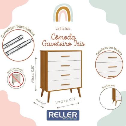 Imagem de Jogo de Quarto Infantil Isis Guarda Roupa 4 Portas e Cômoda 4 Gavetas Branco/Savana - Reller Móveis
